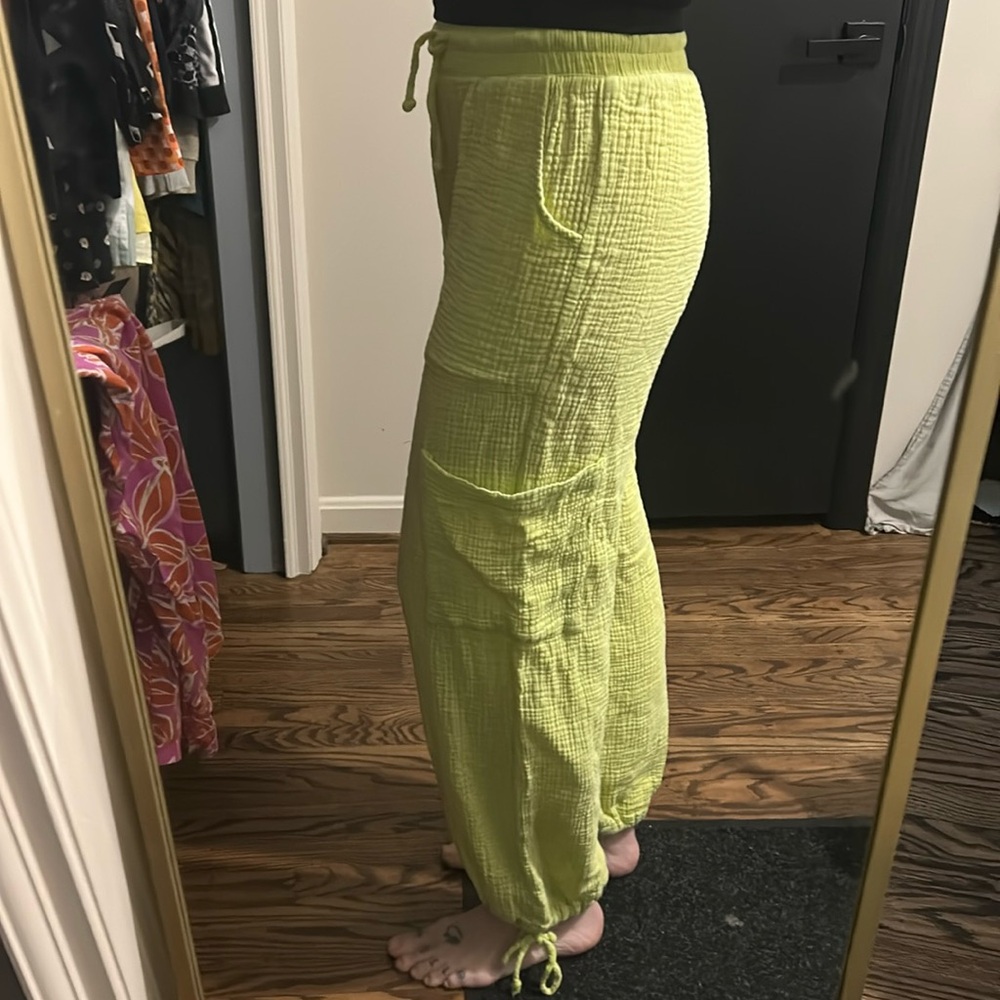 Lemon Lime Green Drawstring Gauze Beach Pants - Picture 8 of 9
